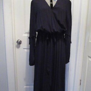 NWT Knox Rose Ruffle Sleeves Faux Wrap Black Midi Dress L Whimsigoth Boho Fairy
